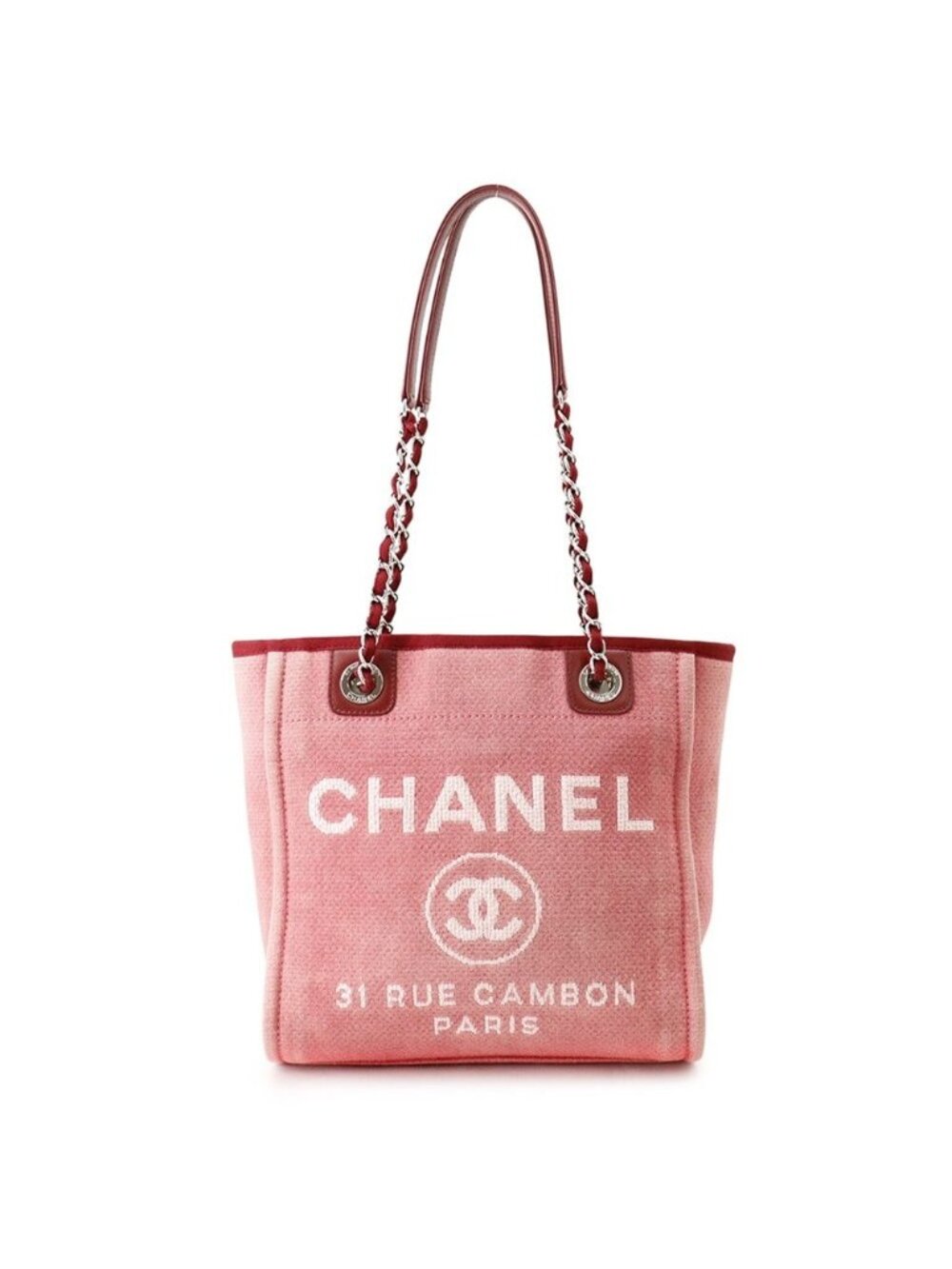 Chanel Tote Bag Deauville Line PM CC Logo Canvas Leather Chain